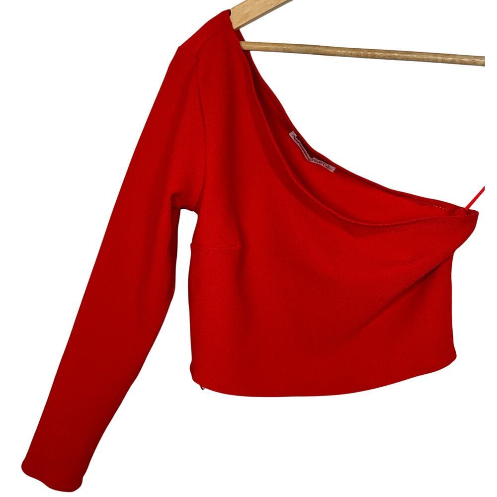Abercrombie & Fitch Red One Shoulder Long Sleeve Crop Top Blouse Womens Size S